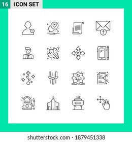 16 Universal Outlines Set for Web and Mobile Applications teacher; user; novel; man; message Editable Vector Design Elements