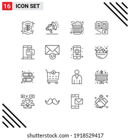 16 Universal Outlines Set for Web and Mobile Applications payment; ecommerce; cocoa; education; knowledge Editable Vector Design Elements