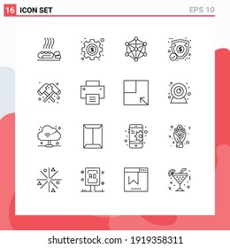 16 Universal Outlines Set for Web and Mobile Applications fire; security; data; protection; money Editable Vector Design Elements