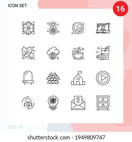 16 Universal Outlines Set for Web and Mobile Applications autumn; sync; cell; link; communication Editable Vector Design Elements