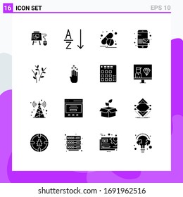 16 Universal Solid Glyph Signs Symbols of nature; catkin; medicine; buds; phone Editable Vector Design Elements