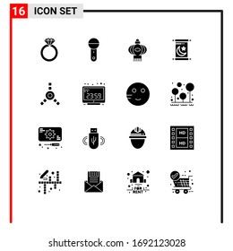 16 Universal Solid Glyph Signs Symbols of clock; connection; lantern; holy; ramadan Editable Vector Design Elements