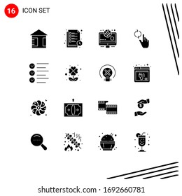 16 Universal Solid Glyph Signs Symbols Of Emojis; List; Olympic; Format; Refresh Editable Vector Design Elements