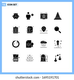 16 Universal Solid Glyph Signs Symbols of list; checklist; computer; tools; construction Editable Vector Design Elements