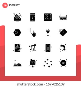 16 Símbolos universales de glifos sólidos de Asia; gafas; aplicación móvil; anteojos; elementos de diseño de vectores editables de bangla