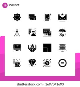 16 Universal Solid Glyph Signs Symbols of drawing; star; money; mark; email Editable Vector Design Elements