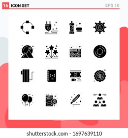 16 Universal Solid Glyph Signs Symbols of success; achievement; cleaning; achieved; security Editable Vector Design Elements