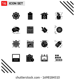 16 Universal Solid Glyph Signs Symbols of speech; chat; home; bubble; snow Editable Vector Design Elements