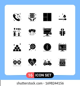 16 Universal Solid Glyph Signs Symbols of love; tools; layout; screwdriver; construction Editable Vector Design Elements