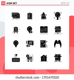 16 Símbolos universales de glifos sólidos Símbolos de reflexión; interior; presentación; belleza; elementos de diseño de vectores editables de Estados Unidos