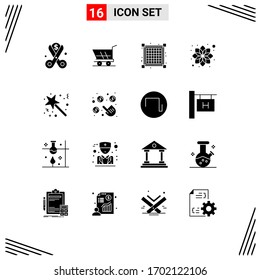 16 Universale Zeichen für feste Glyphe Symbole für Stock; entspannen; kaufen; kosmetisch; Design-Elemente für Schönheitsbehandlungen bearbeitete Vektorillustrationen