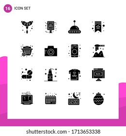 16 Universal Solid Glyph Signs Symbols of shopping basket; plus; science; basket; star Editable Vector Design Elements