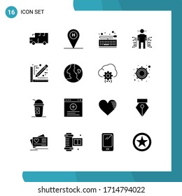 16 Universal Solid Glyph Signs Symbols of architect; human; board; data; sensor Editable Vector Design Elements