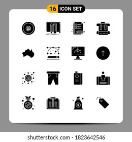 16 Universal Solid Glyph Signs Symbols of location; australian; tools; school; bag Editable Vector Design Elements