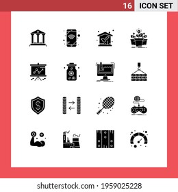 16 Universal Solid Glyph Signs Symbols of graph; tree; house; pot; money Editable Vector Design Elements