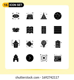 16 Universal Solid Glyphs Set for Web and Mobile Applications helping; hands; celebration; charity; boy Editable Vector Design Elements