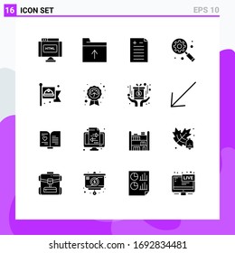 16 Universal Solid Glyphs Set for Web and Mobile Applications day; labor; pros and cons; flag; internet marketing Editable Vector Design Elements