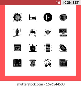 16 Universal Solid Glyphs Set for Web and Mobile Applications man; up; exchange; user; globe Editable Vector Design Elements