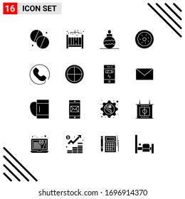 16 Universal Solid Glyphs Set for Web and Mobile Applications decoration; call; toy; answer; food Editable Vector Design Elements