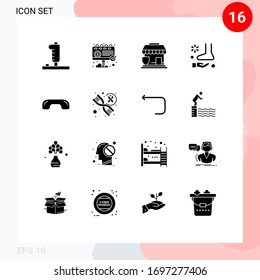 16 Universal Solid Glyphs Set for Web and Mobile Applications decline; spa; insurance; relax; foot Editable Vector Design Elements