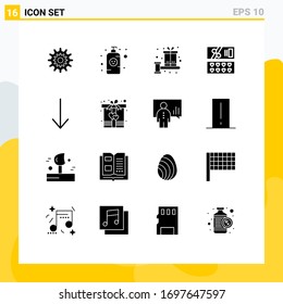 16 Universal Solid Glyphs Set for Web and Mobile Applications cosmetic; bonus; baby shampoo; present; box Editable Vector Design Elements