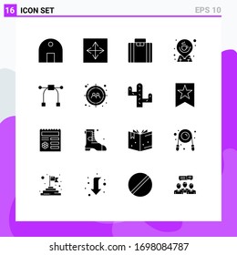 16 Universal Solid Glyphs Set for Web and Mobile Applications map; direction; browser; cup; suitcase Editable Vector Design Elements