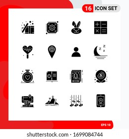 16 Universal Solid Glyphs Set for Web and Mobile Applications sweets; ice cream; web; mini; calculator Editable Vector Design Elements