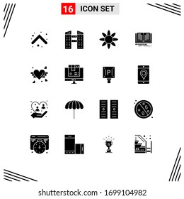 16 Universal Solid Glyphs Set for Web and Mobile Applications wedding; love; herb; loveing; book Editable Vector Design Elements
