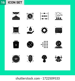 16 Universal Solid Glyphs Set for Web and Mobile Applications edit; rain; graph; cloud; science Editable Vector Design Elements