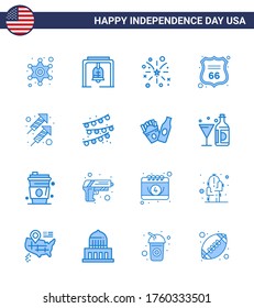 16 USA Blue Pack of Independence Day Signs and Symbols of fire; american; firework; sign; security Editable USA Day Vector Design Elements