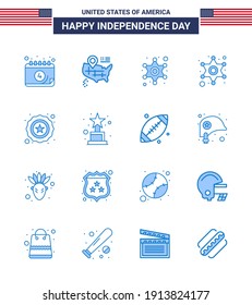 16 USA Blue Signs Independence Day Celebration Symbols of ball; award; police; achievement; star Editable USA Day Vector Design Elements