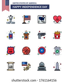 16 USA Flat Filled Line Zeichen Independence Day Feier Symbole für Alkohol; amerikanisch; usa; Liebe; World Edited USA Day Vector Design Elements