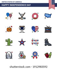 16 USA Flat Filled Line Signs Independence Day Celebration Symbols of pumpkin; usa; american; united; map Editable USA Day Vector Design Elements