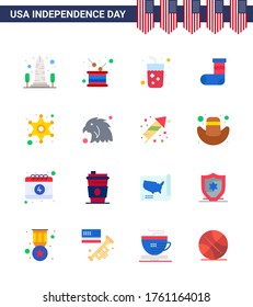 16 USA Flat Pack of Independence Day Signs and Symbols of gift; christmas; independence; celebration; juice Editable USA Day Vector Design Elements