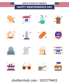 16 USA Flat Pack of Independence Day Signs and Symbols of round; sign; glass; stage; usa Editable USA Day Vector Design Elements