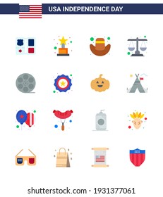 16 USA Flat Pack of Independence Day Signs and Symbols of american; jugar; tapón; películas; elementos de diseño de vectores de USA Day editable por ley