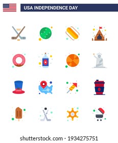 16 USA Flat Pack of Independence Day Zeichen und Symbole für Alkohol; Lebensmittel; amerikanisch; Donut; Camping Editable USA Day Vectordesign Elements