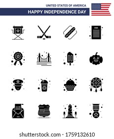 16 USA Solid Glyph Pack of Independence Day Signs and Symbols of police; democratic; american; declaration of independence; states Editable USA Day Vector Design Elements