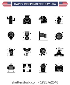 16 USA Solid Glyph Pack of Independence Day Signs and Symbols of american; plant; mail; flower; usa Editable USA Day Vector Design Elements
