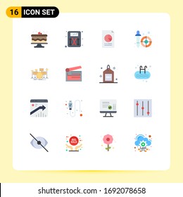 16 User Interface Flat Color Pack of modern Signs and Symbols of drums; pipette; document; picker; color picker Editable Pack of Creative Vector Design Elements