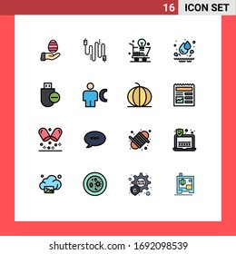 16 User Interface Flat Color Filled Line Pack of modern Signs and Symbols of devices; park; cart; water; light bulb Editable Creative Vector Design Elements
