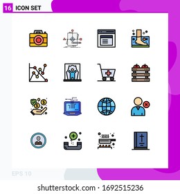 16 User Interface Flat Color Filled Line Pack de Signos y Símbolos modernos de terapia; relajación; plan; pescado; elementos de diseño de vectores creativos editables de usuario