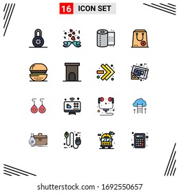 16 User Interface Flat Color Filled Line Pack of modern Signs and Symbols of cooking; package; paper; e; close Editable Creative Vector Design Elements