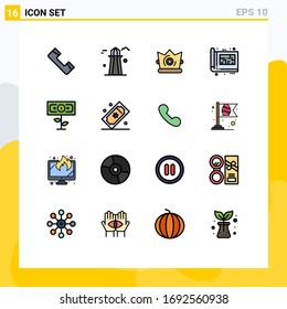 16 User Interface Flat Color Filled Line Pack of modern Signs and Symbols of dollar; plan; best; floor; blue Editable Creative Vector Design Elements