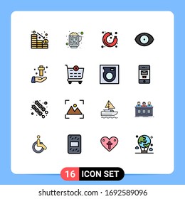 16 User Interface Flat Color Filled Line Pack of modern Signs and Symbols of celebration; vision; food; human; eye Editable Creative Vector Design Elements