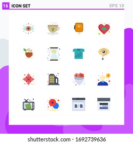 16 User Interface Flat Color Pack of modern Signs and Symbols of cup; love; voltage; heart; brazil Editable Pack of Creative Vector Design Elements