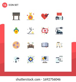 16 User Interface Flat Color Pack of modern Signs and Symbols of beauty; circus; heart; clown; theatre Editable Pack of Creative Vector Design Elements