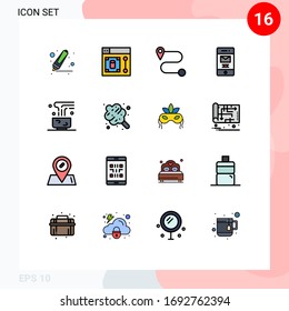 16 User Interface Flat Color Filled Line Pack of modern Signs and Symbols of cotton candy; hot drink; deleted; food and restaurant; coffee Editable Creative Vector Design Elements