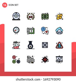 16 User Interface Flat Color Filled Line Pack of modern Signs and Symbols of architect; medical; management; viruses; science Editable Creative Vector Design Elements