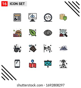 16 Benutzerschnittstelle Flatcolor Filled Line Pack mit modernen Zeichen und Symbolen für sichere Verbindungen; Dollar; Anlage; Schild, Editierbare Design-Elemente für kreative Vektorillustrationen